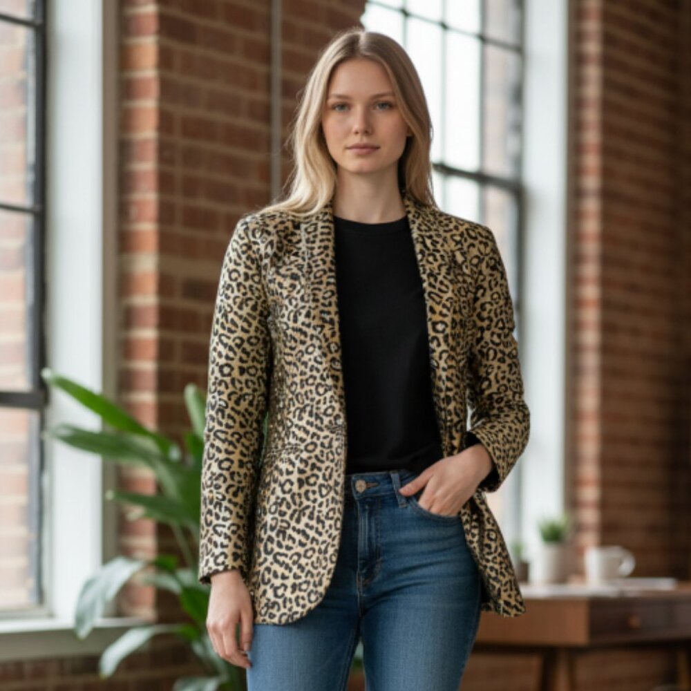 NEW VENUS Leopard Jacquard Blazer COLOR Black & Gold - Picture 6 of 12
